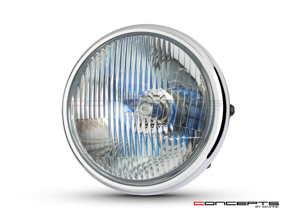 7.7' Gloss Black + Chrome Universal Metal Classic Headlight - DOT Approved
