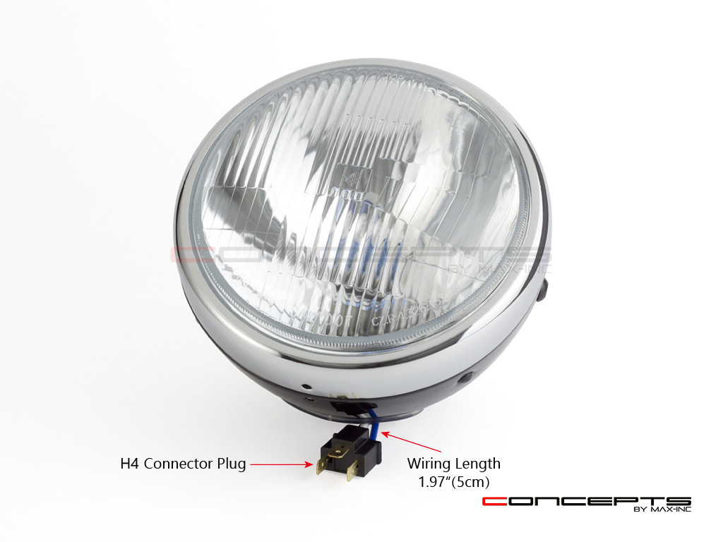 7.7' Gloss Black + Chrome Universal Metal Classic Headlight - DOT Approved