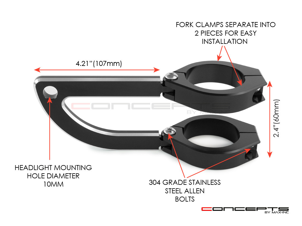 MAX Rogue Black + Contrast CNC Machined Headlight Brackets - 52/53mm Diameter