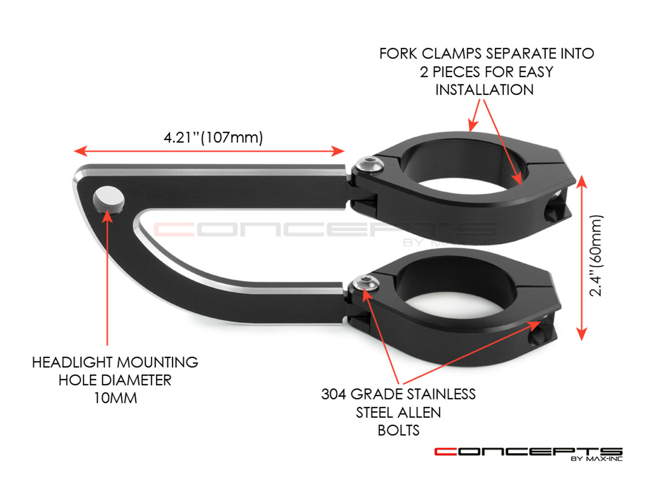 MAX Rogue Black + Contrast CNC Machined Headlight Brackets - 54/55mm Diameter