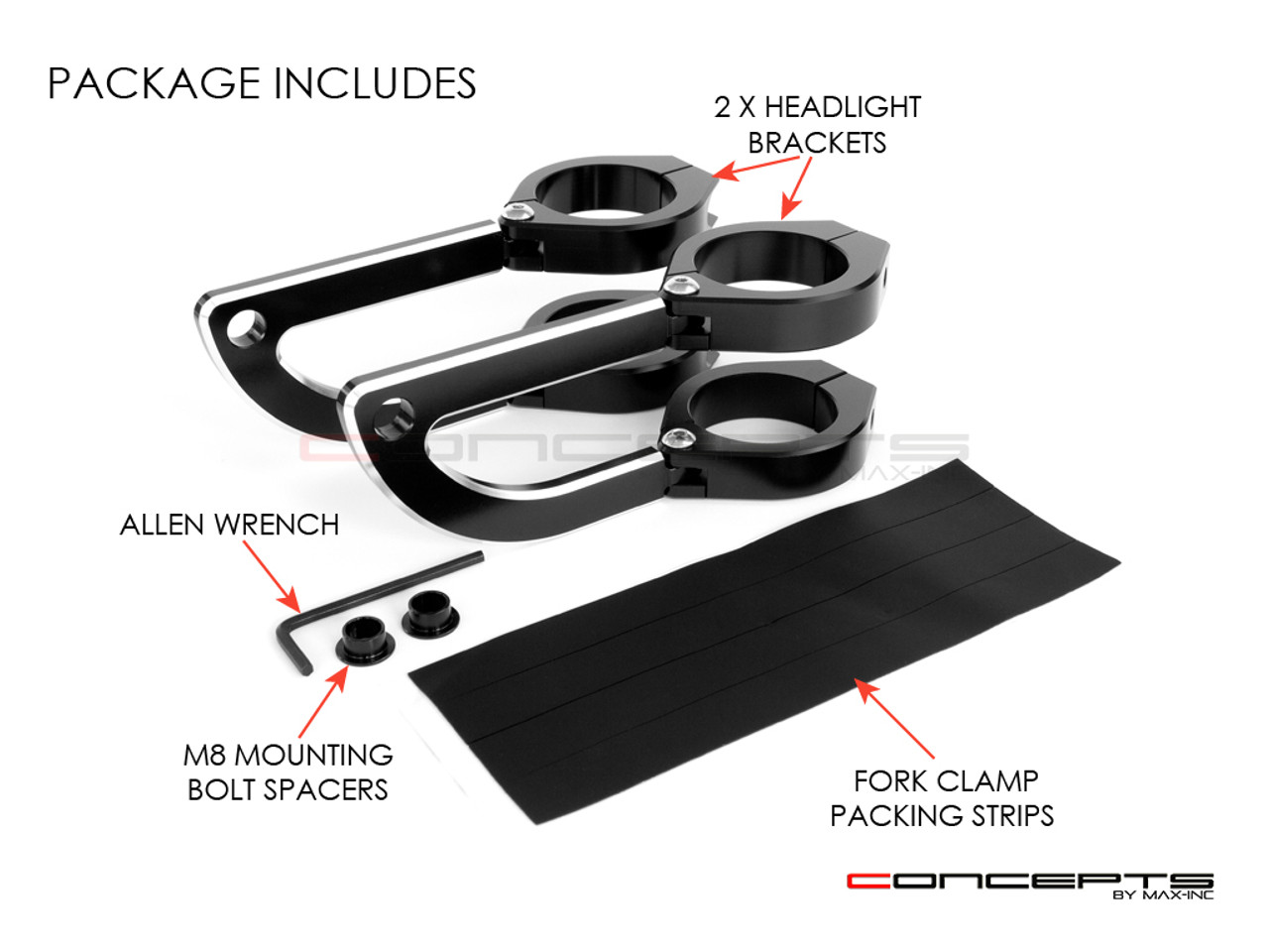 MAX Rogue Black + Contrast CNC Machined Headlight Brackets - 54/55mm Diameter