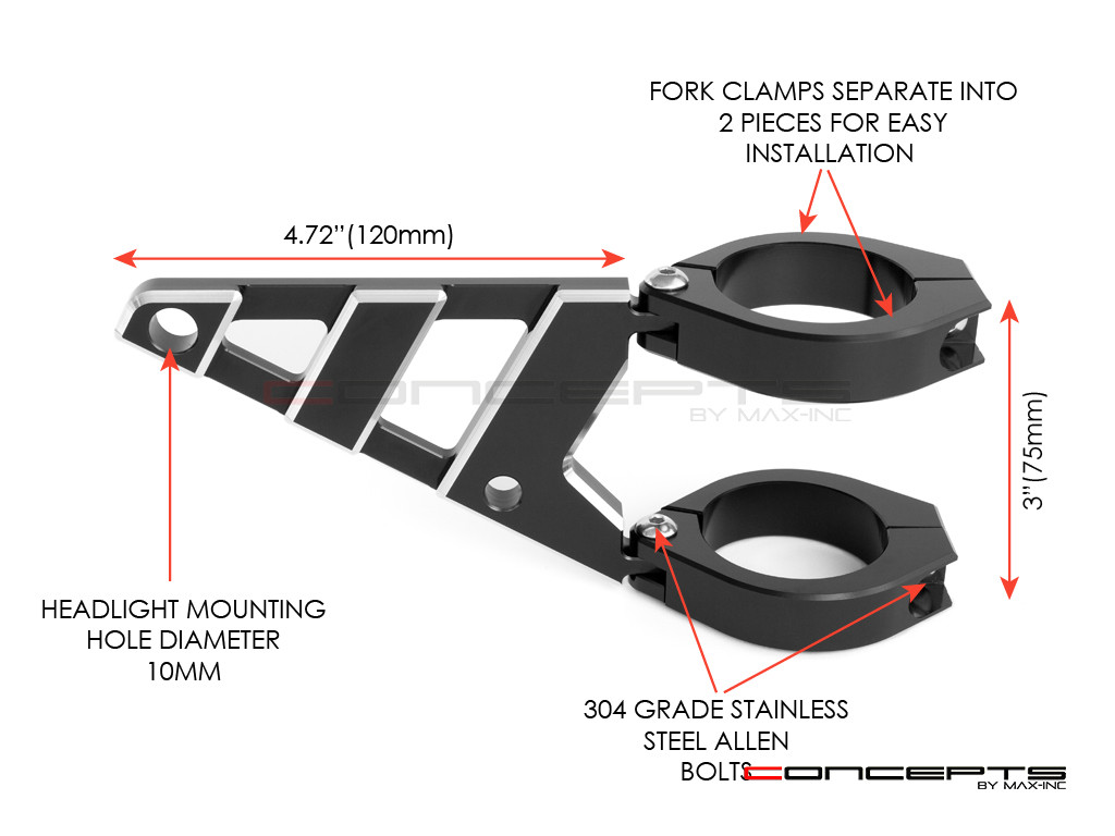 MAX Stomp Black + Contrast CNC Machined Headlight Brackets - 44/45mm Diameter
