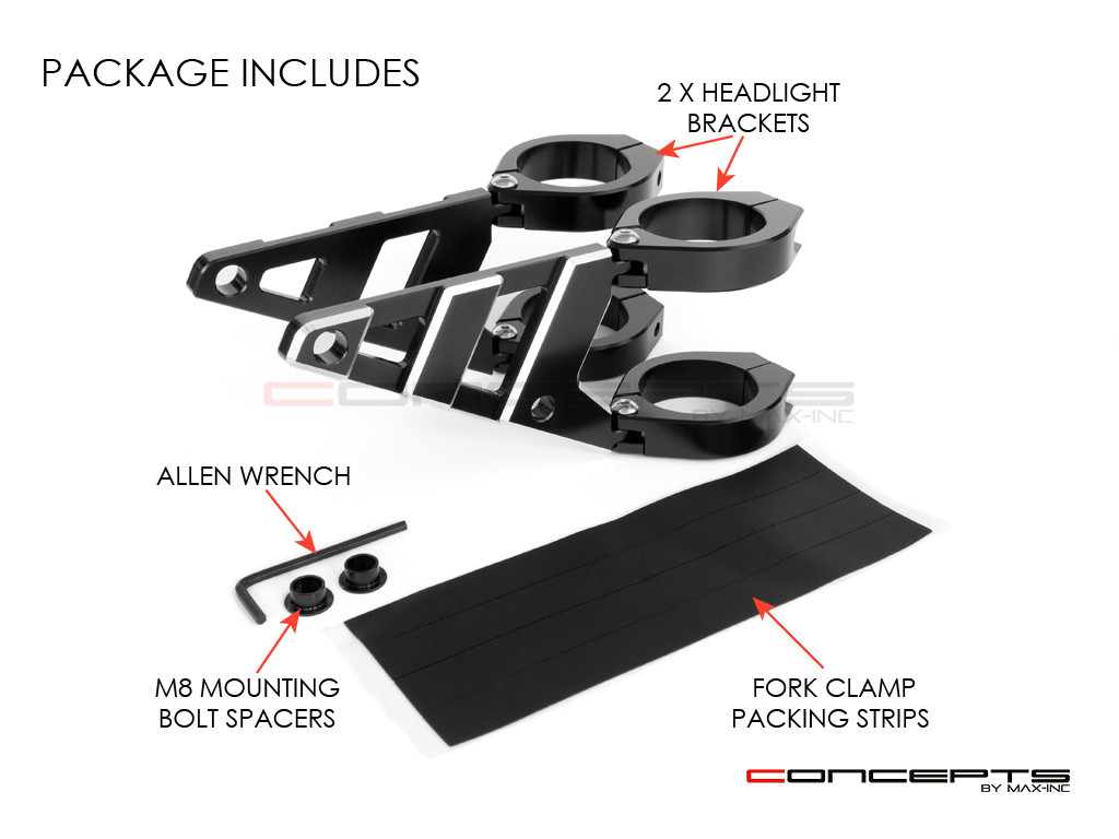 MAX Stomp Black + Contrast CNC Machined Headlight Brackets - 52/53mm Diameter