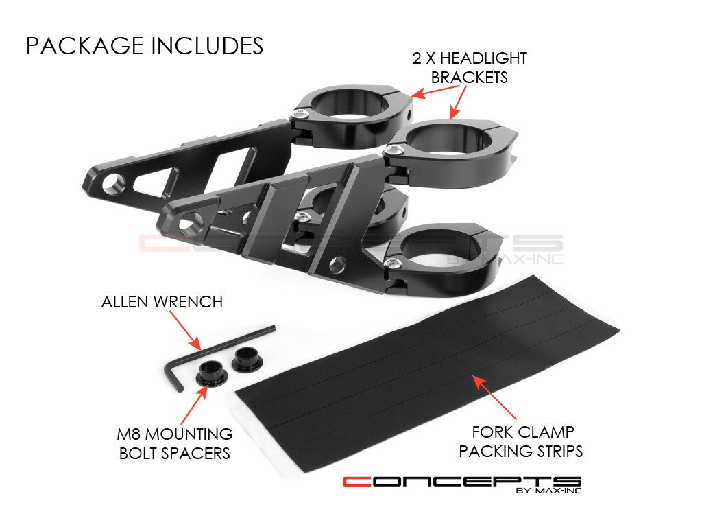 MAX Stomp Black CNC Machined Headlight Brackets - 36/37mm Diameter