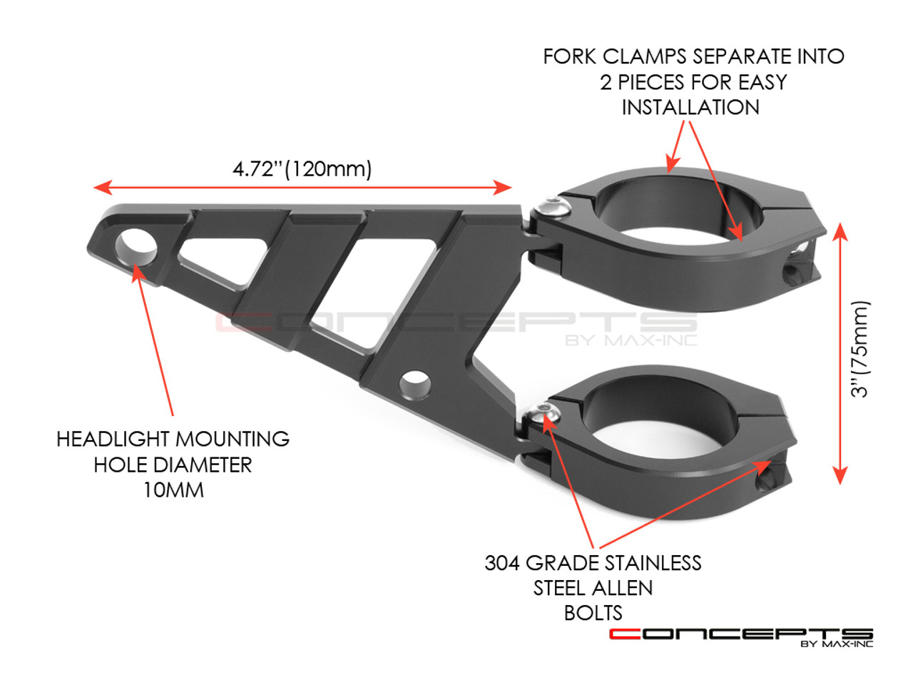 MAX Stomp Black CNC Machined Headlight Brackets - 50/51mm Diameter