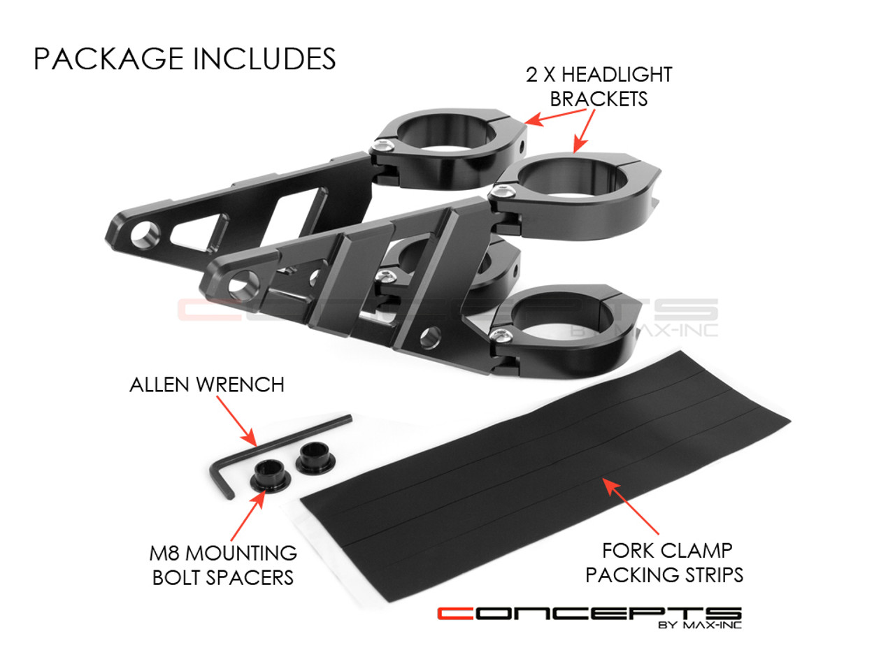 MAX Stomp Black CNC Machined Headlight Brackets - 50/51mm Diameter