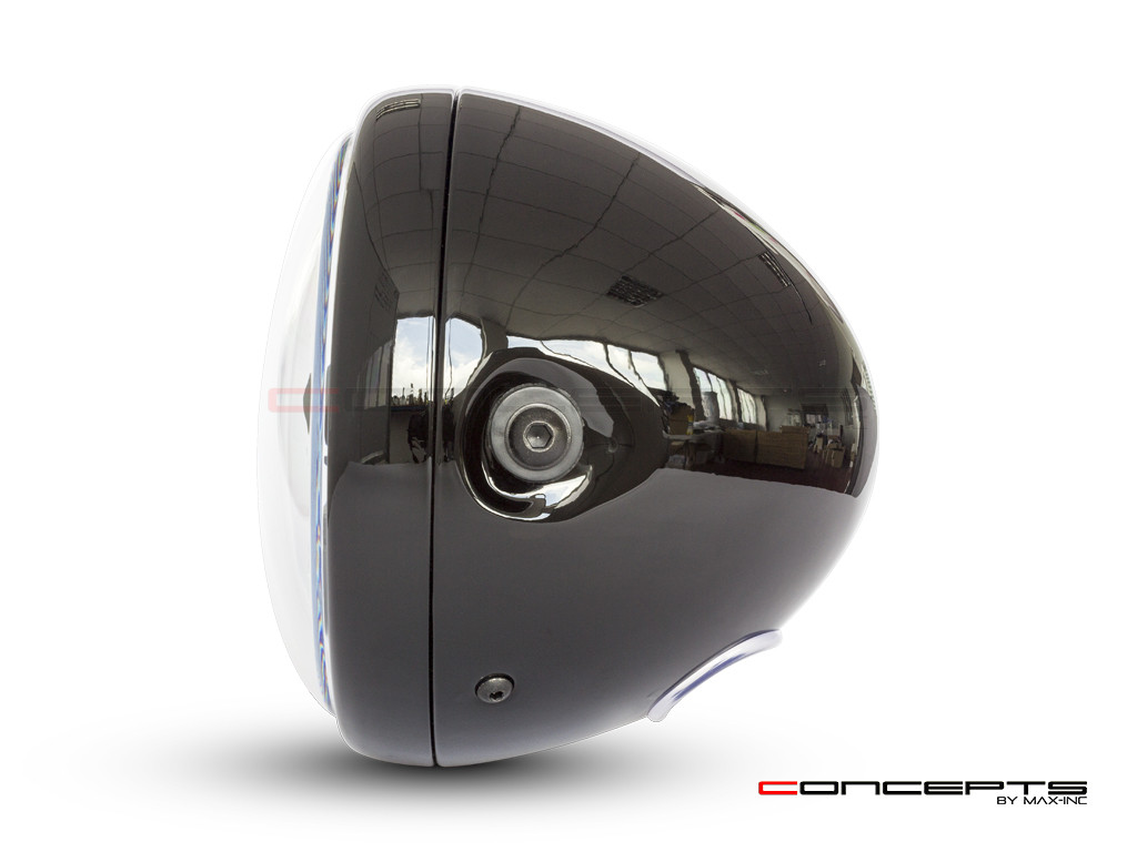 7.7" Gloss Black Metal LED Headlight + Integrated Turn Signals