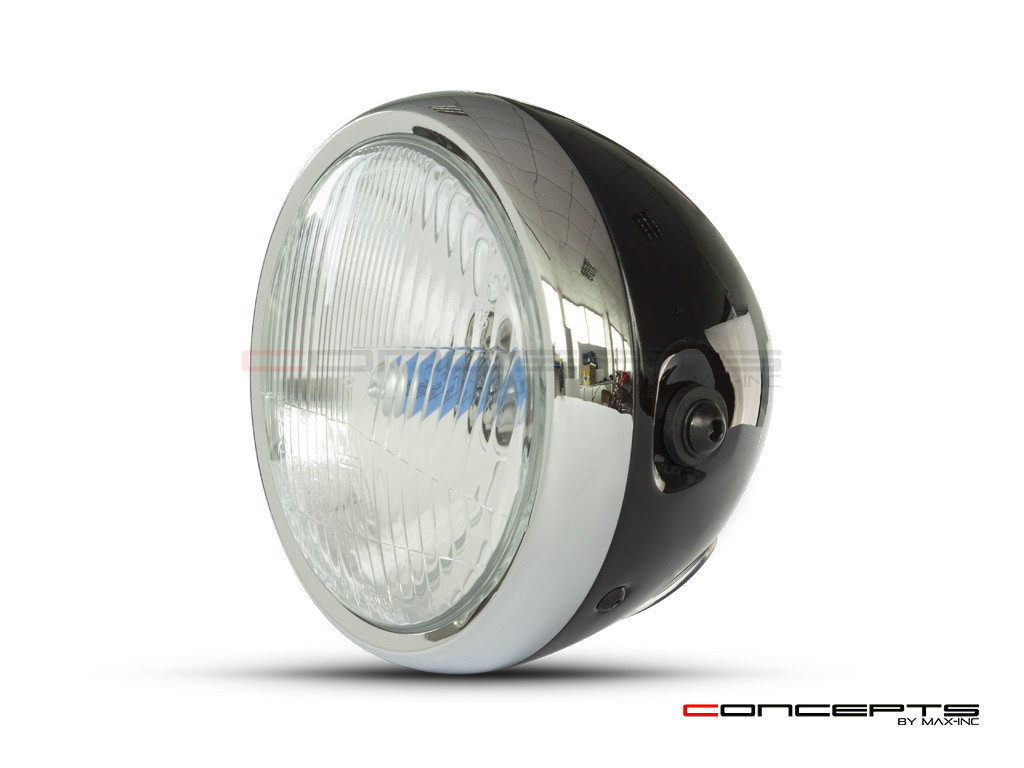 6" Gloss Black + Chrome Universal Metal Classic Headlight - Emarked