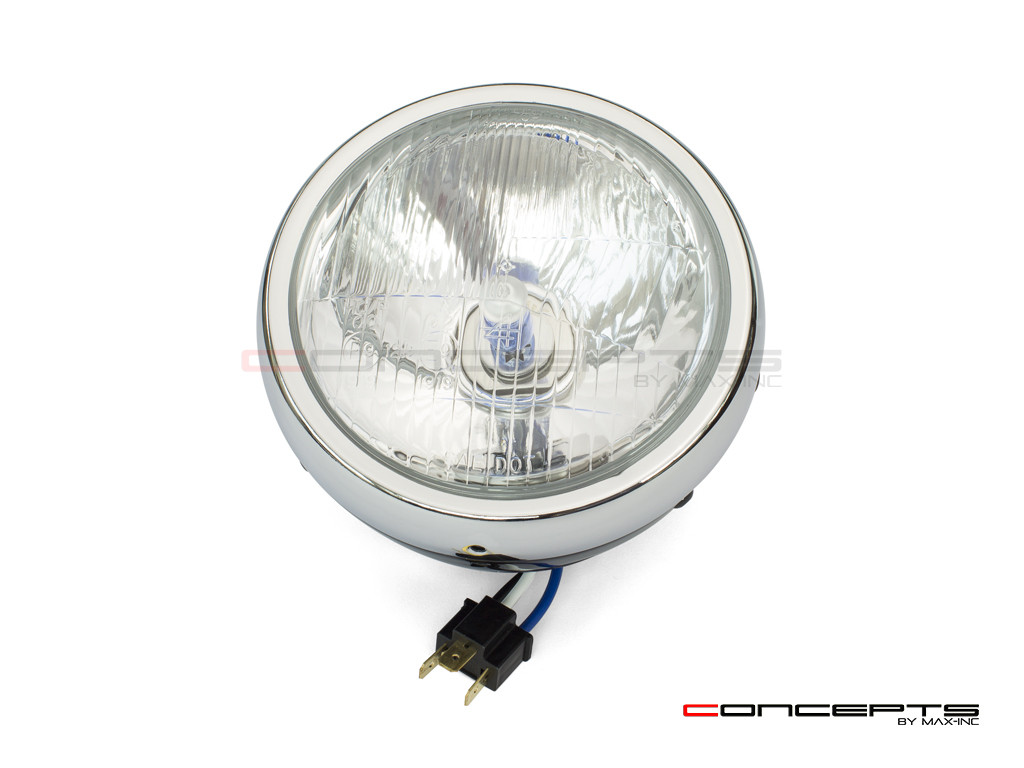 6" Gloss Black + Chrome Universal Metal Classic Headlight - Emarked