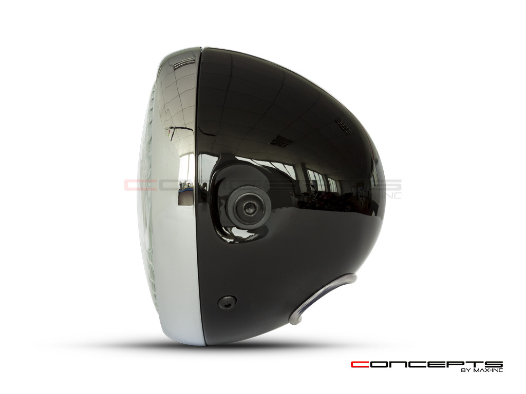 6" Gloss Black + Chrome Universal Metal Classic Headlight - Emarked