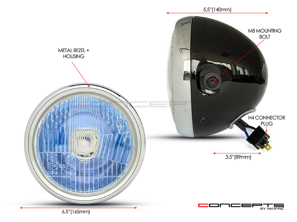 6" Gloss Black + Chrome Universal Metal Classic Headlight - Emarked