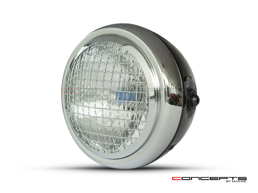 6" Gloss Black & Chrome + Mesh Grill Metal Classic Headlight - Emarked