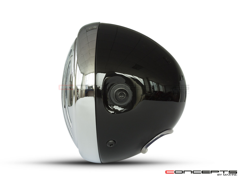 6" Gloss Black & Chrome + Prison Grill Metal Classic Headlight - Emarked