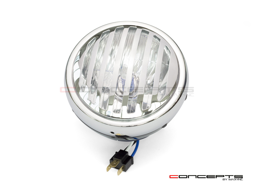 6" Gloss Black & Chrome + Prison Grill Metal Classic Headlight - Emarked