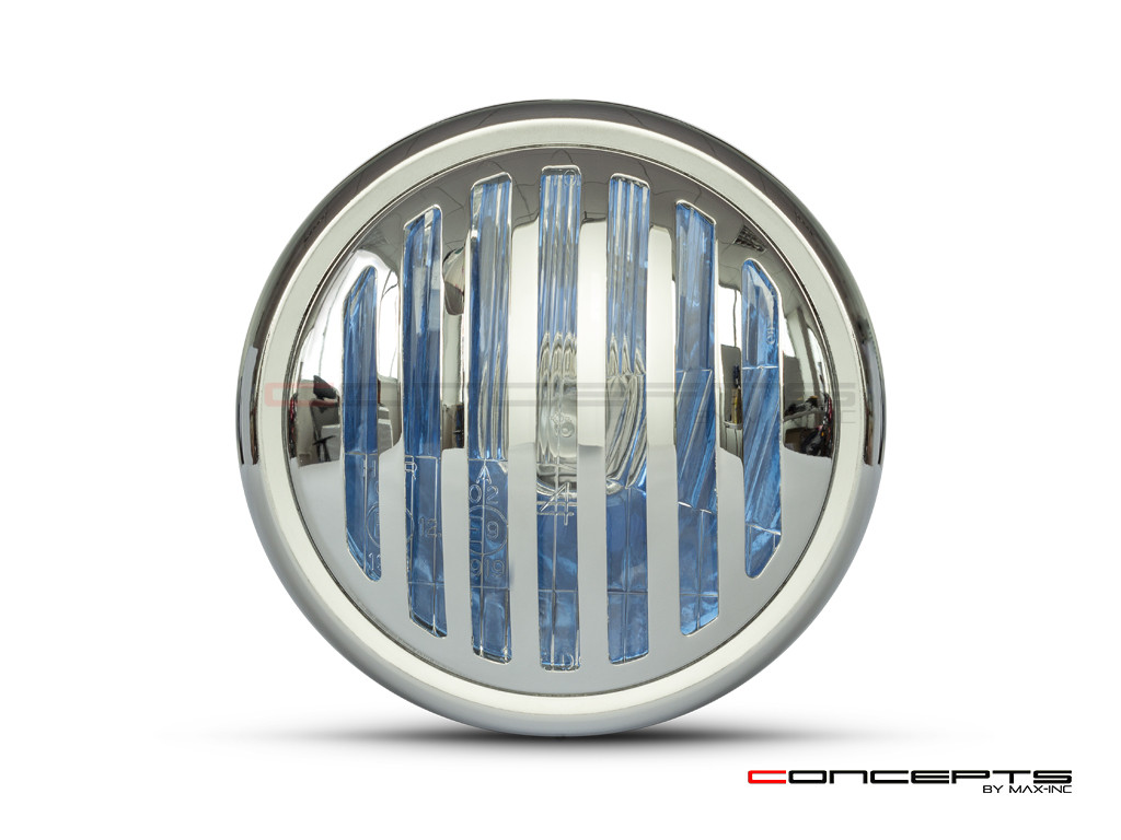 6" Gloss Black & Chrome + Prison Grill Metal Classic Headlight - Emarked