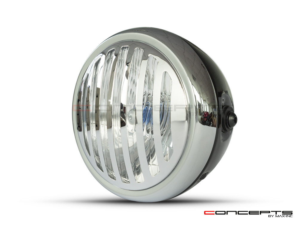6" Gloss Black & Chrome + Prison Grill Metal Classic Headlight - Emarked