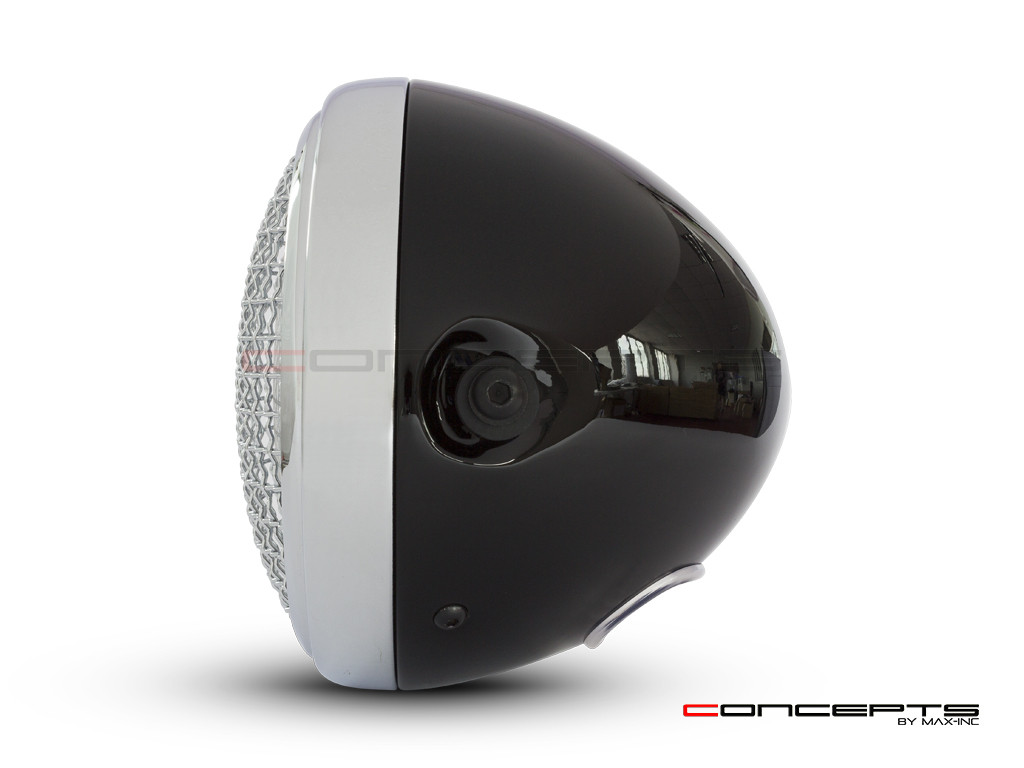 7.5" Gloss Black & Chrome + Mesh Grill Metal Classic Headlight - DOT