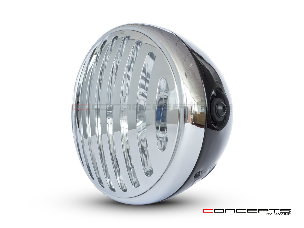 7.5" Gloss Black & Chrome + Prison Grill Metal Classic Headlight