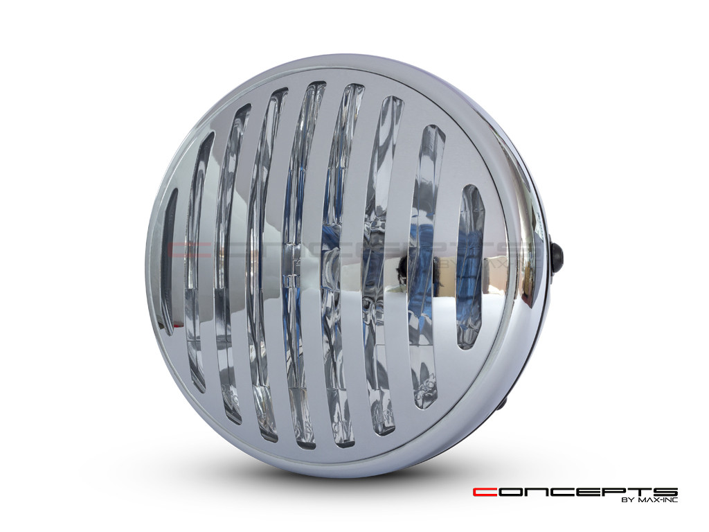 7.5" Gloss Black & Chrome + Prison Grill Metal Classic Headlight