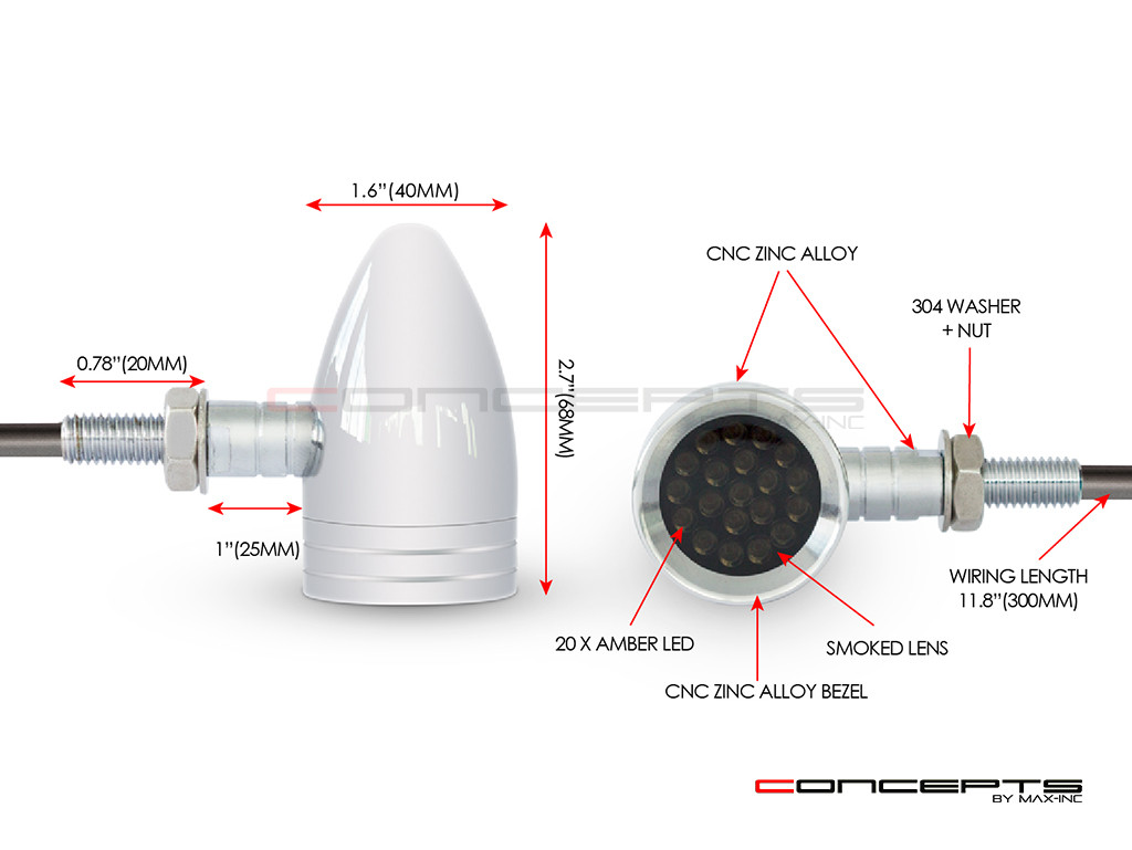 Chrome Alloy Custom LED Turn Signals / Running Lights - Smoked Lense