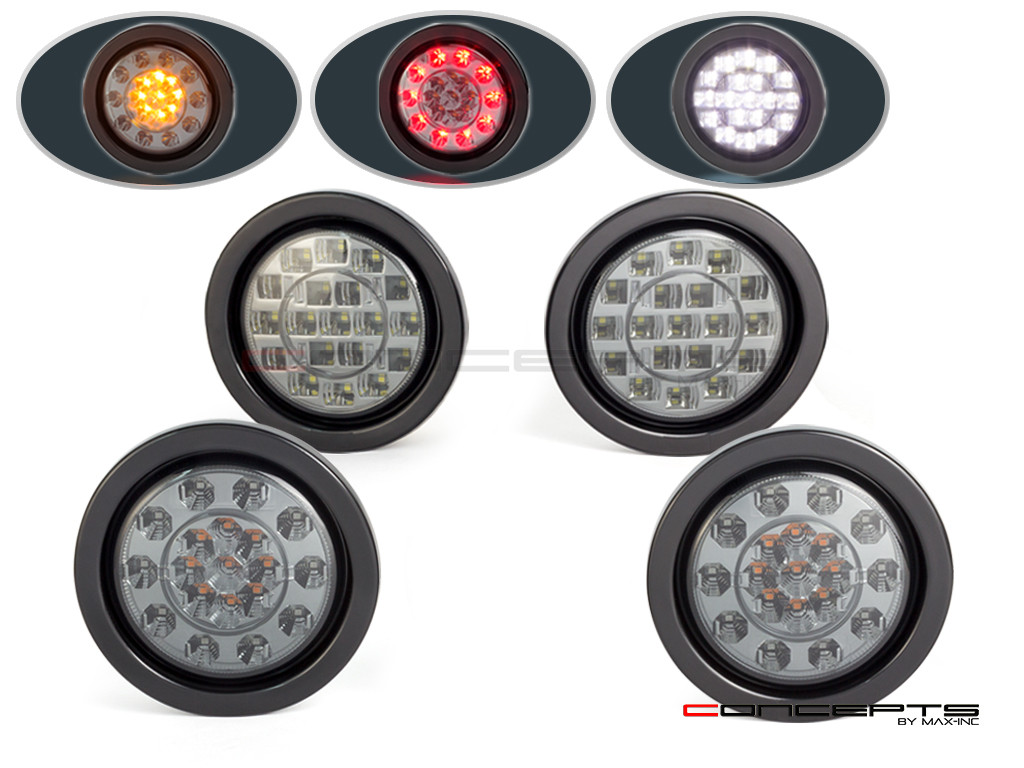 4" Universal Flush Mount Integrated LED Stop / Tail Light / Turn Signals + Reverse Lights - Set Of 4