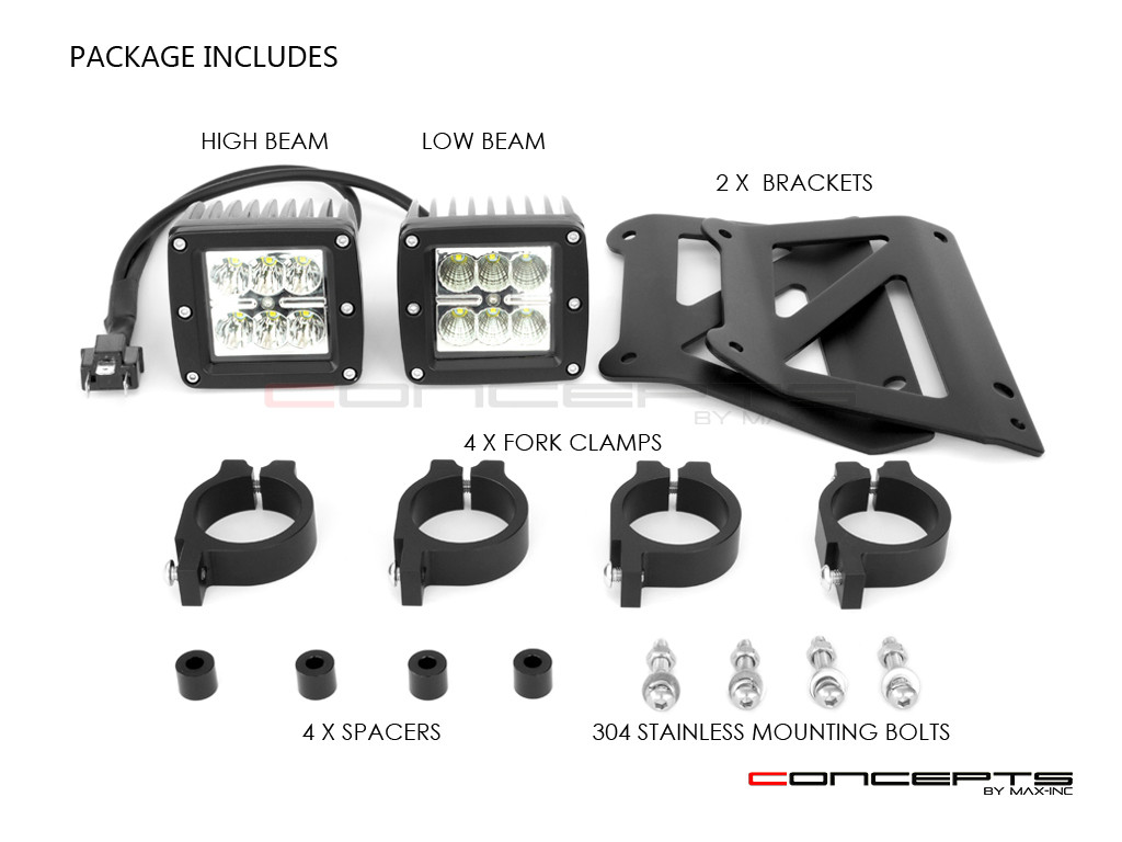 Black Dual Stacked Streetfighter LED Headlight - Available Fork Clamp Sizes 32 - 59mm