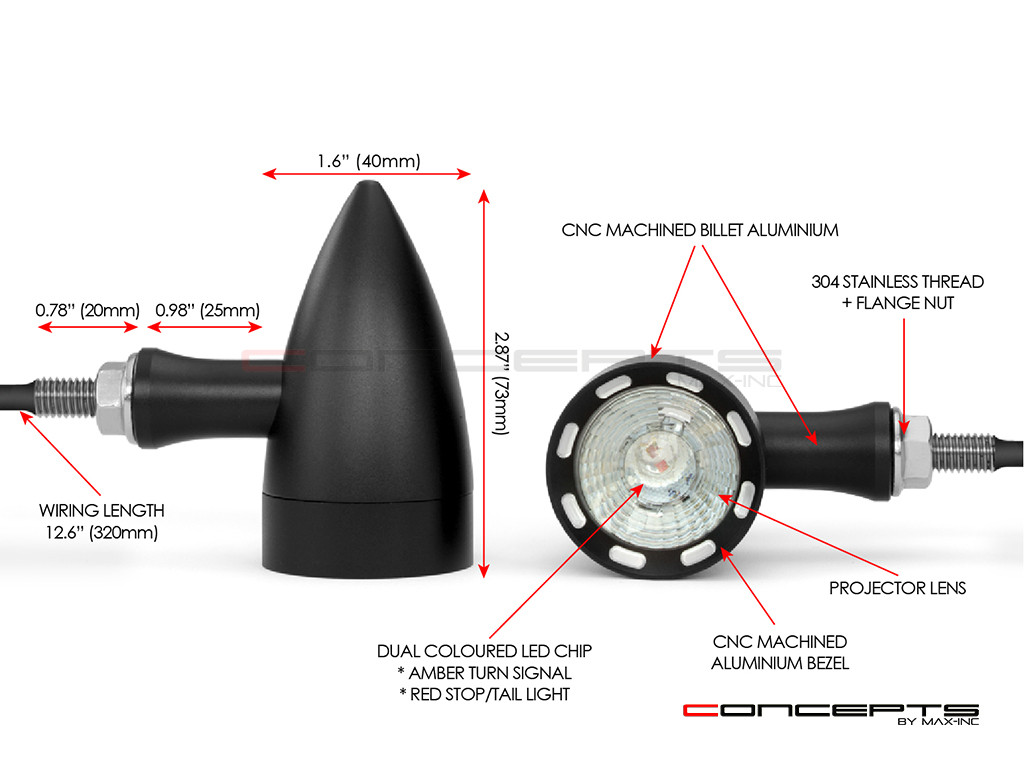 Black CNC Machined Billet Alum Custom Integrated LED Stop / Tail Lights + Turn Signals