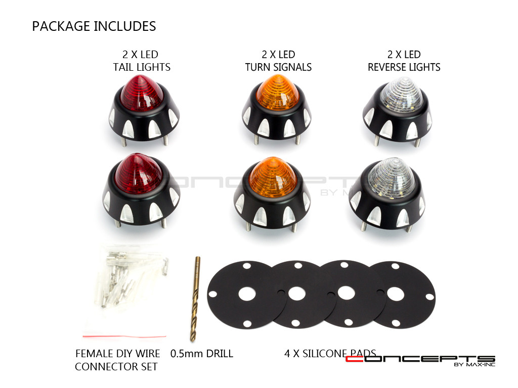 CNC Machined Alum Beehive LED Stop / Tail Lights + Turn Signals + Reverse Lights - Set Of 6