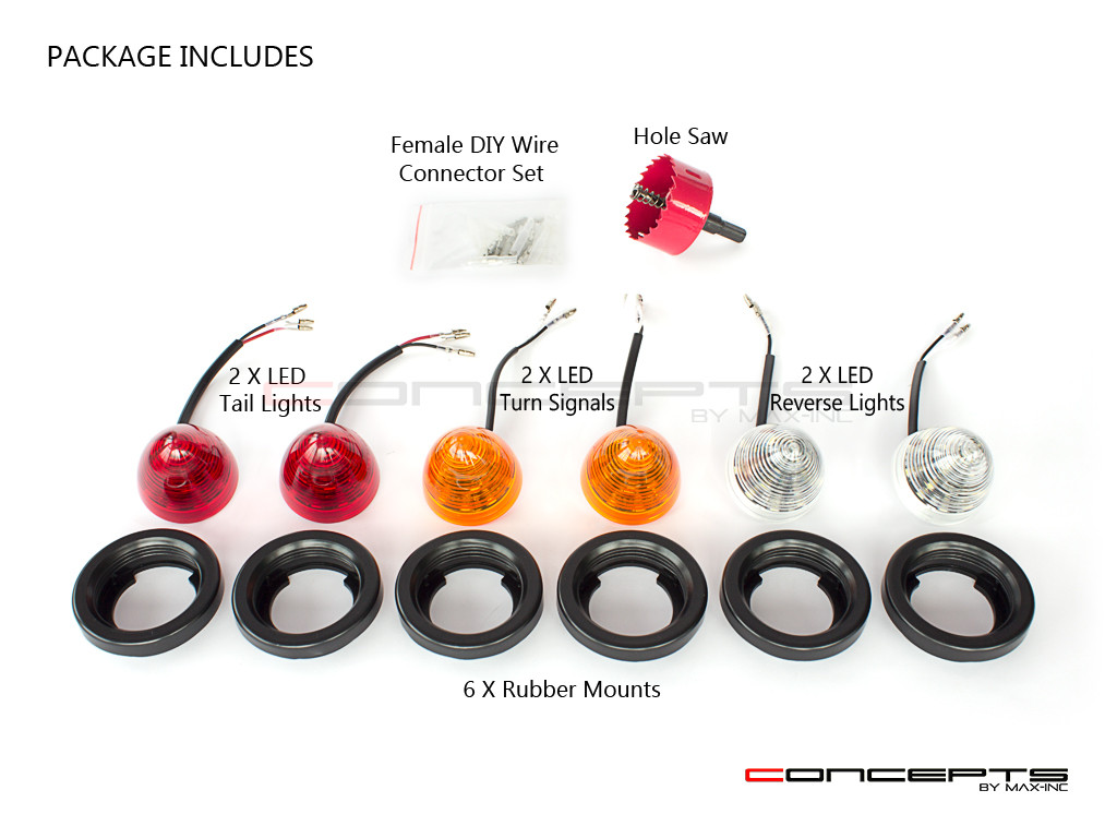 Flush Mount Beehive LED Stop / Tail Lights + Turn Signals + Reverse Lights - Set Of 6