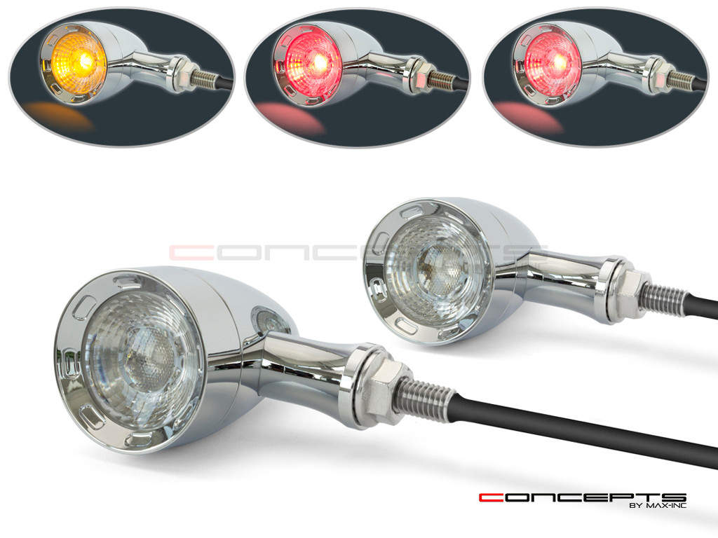 Chrome CNC Machined Billet Alum Custom Integrated LED Stop / Tail Lights + Turn Signals