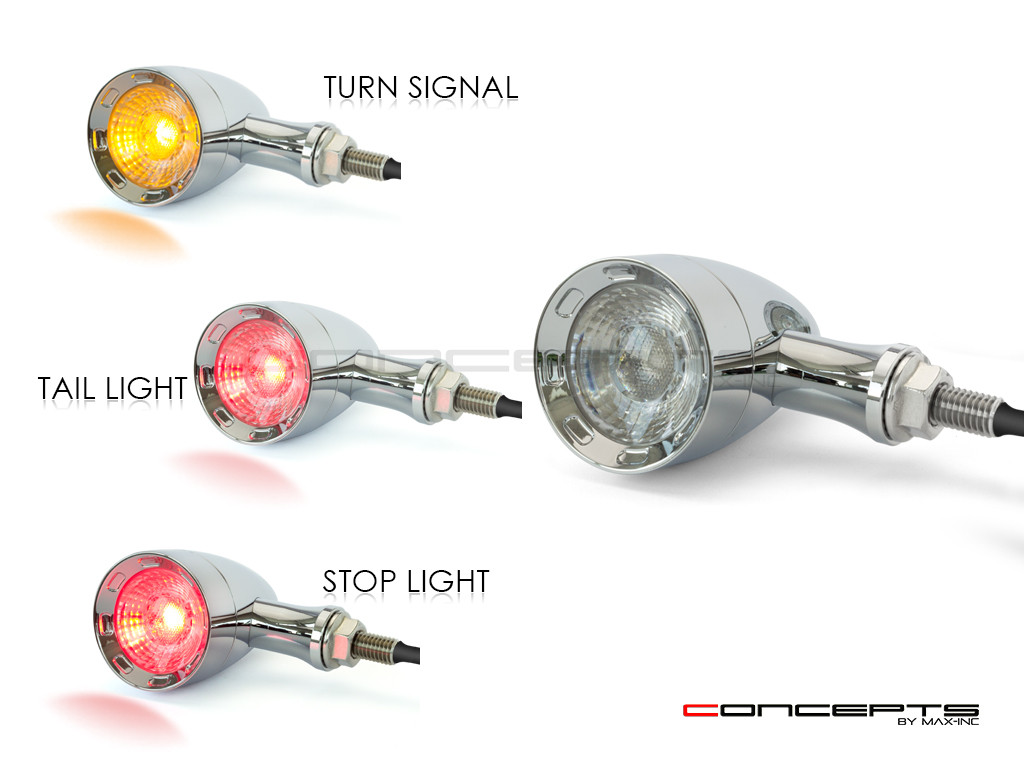 Chrome CNC Machined Billet Alum Custom Integrated LED Stop / Tail Lights + Turn Signals