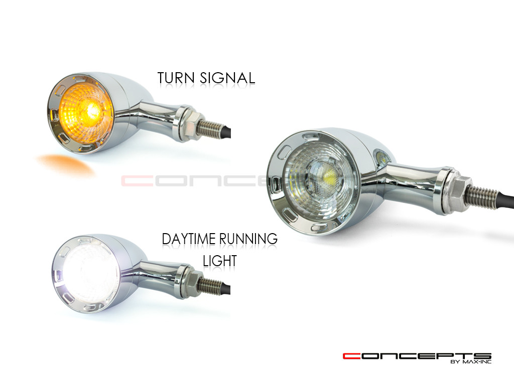 Chrome CNC Machined Billet Alum Custom Integrated LED Turn Signals + Daytime Running Lights
