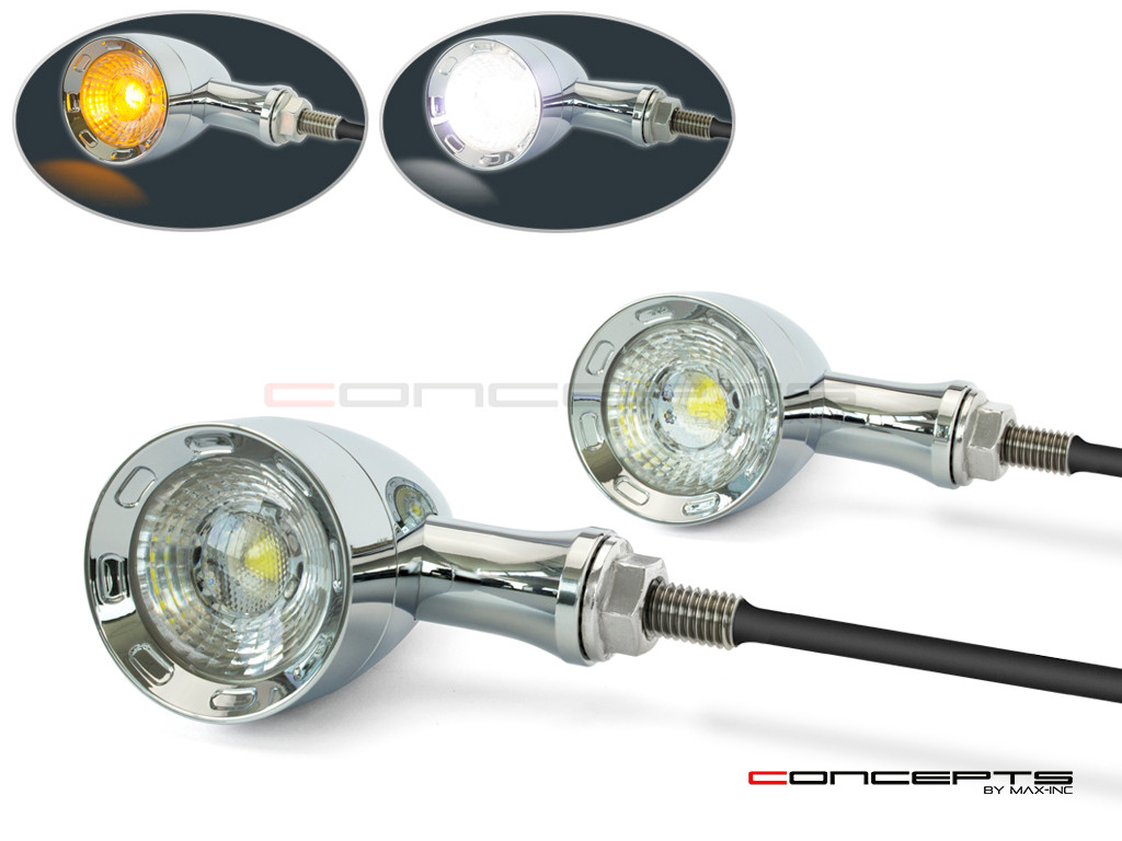 Chrome CNC Machined Billet Alum Custom Integrated LED Turn Signals + Daytime Running Lights