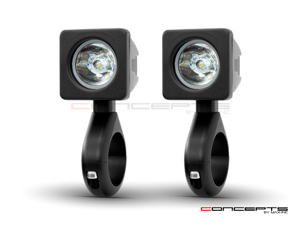 Cube 10W LED Spot Lights + Wiring Harness + Switch + Fork Clamps - 32/33MM
