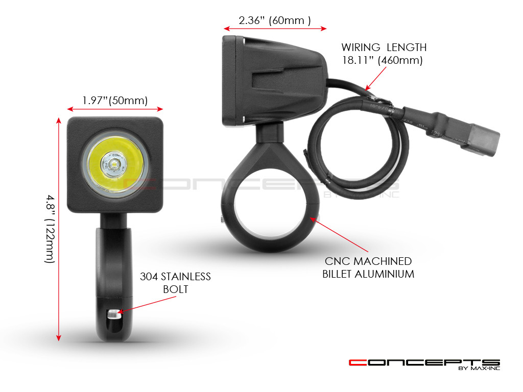 Cube 10W LED Spot Lights + Wiring Harness + Switch + Fork Clamps - 32/33MM