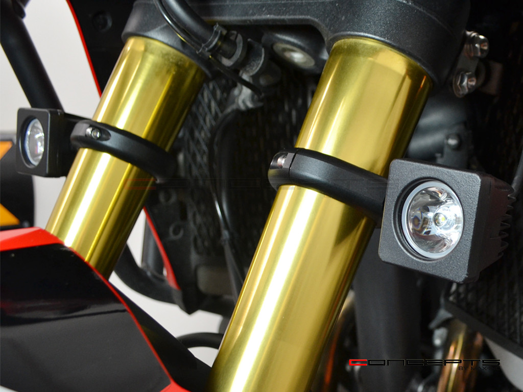Cube 10W LED Spot Lights + Wiring Harness + Switch + Fork Clamps - 32/33MM