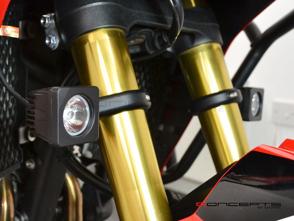 Cube 10W LED Spot Lights + Wiring Harness + Switch + Fork Clamps - 32/33MM