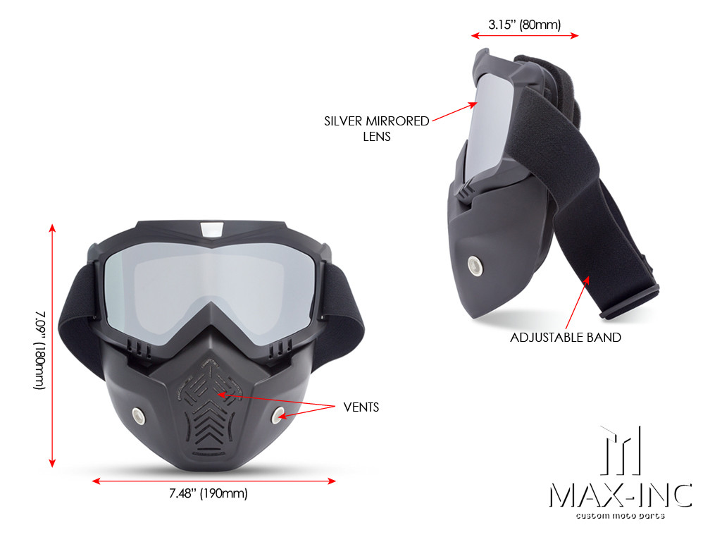 Open Face Helmet Bikers Full Face Mask / Goggles - Sliver Lens