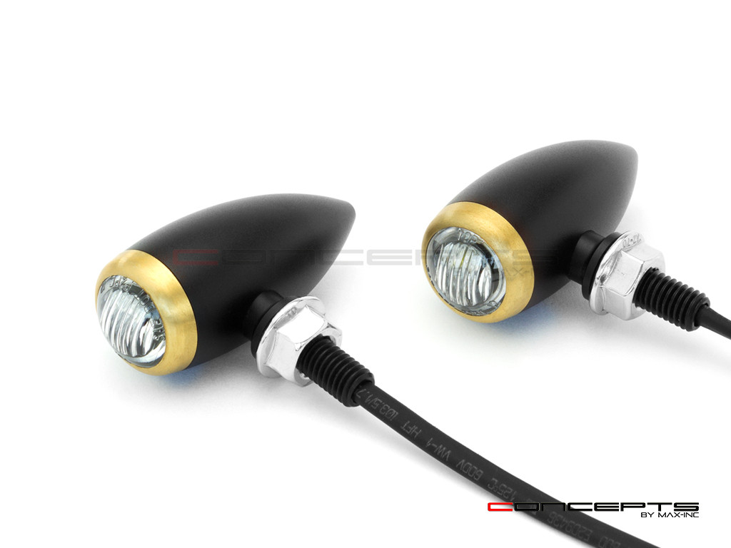 MAX Black + Brass Machined Alum Micro Bullet LED Indicators / Turn Signals