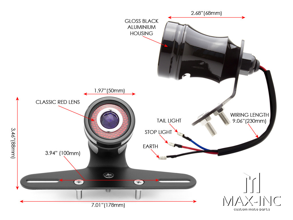 Gloss Black Alloy Classic LED Stop / Tail Light