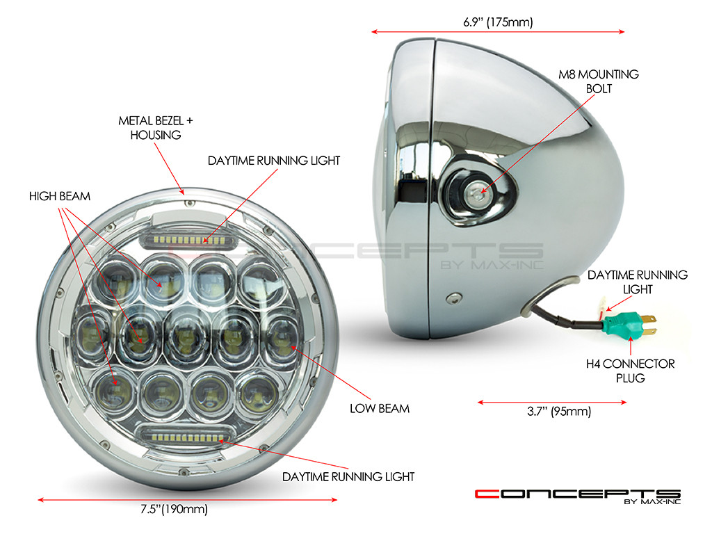 7.7" Chrome Metal Multi Projector LED Headlight