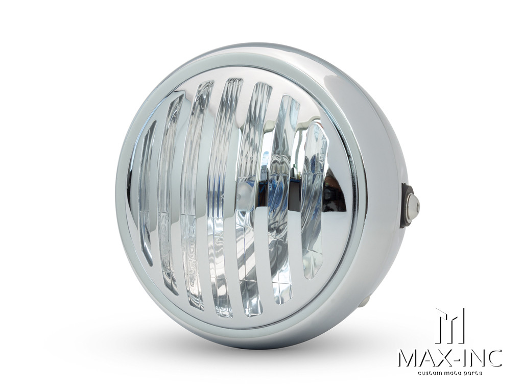 6" Chrome + Prison Grill Metal Classic Headlight