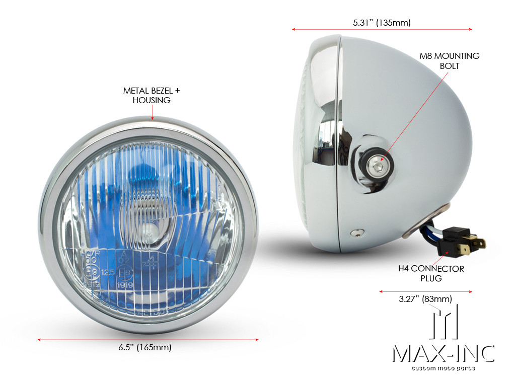 6" Chrome Universal Metal Classic Headlight