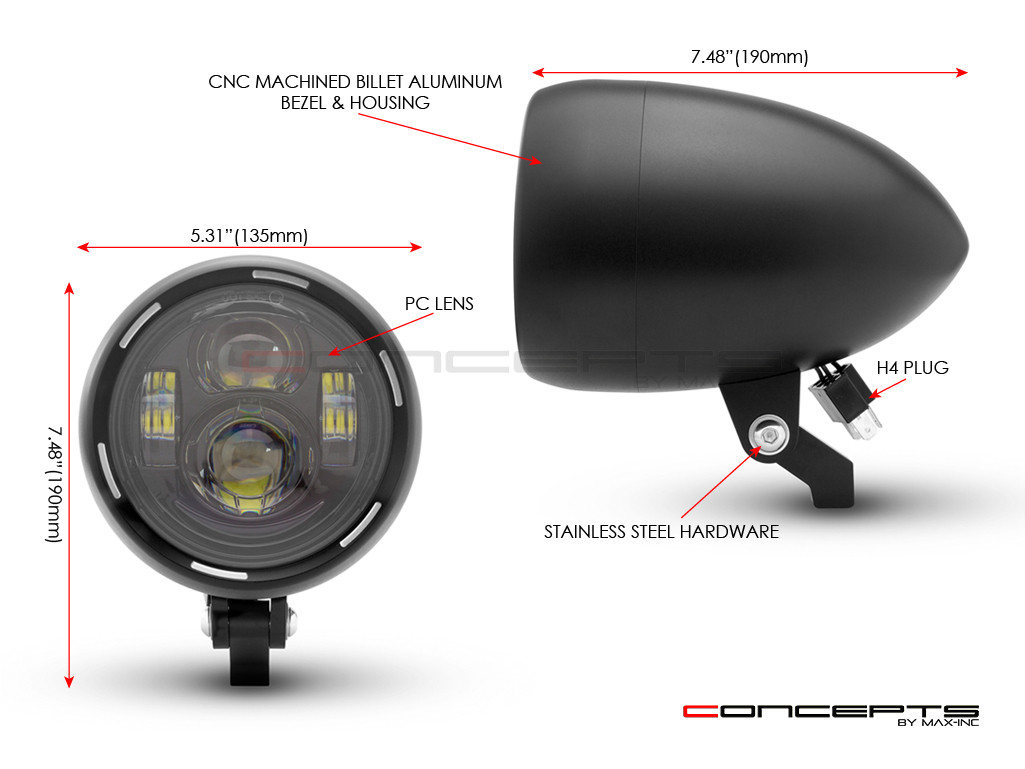 Stealth Mini Custom Billet Aluminum LED Projector Headlight