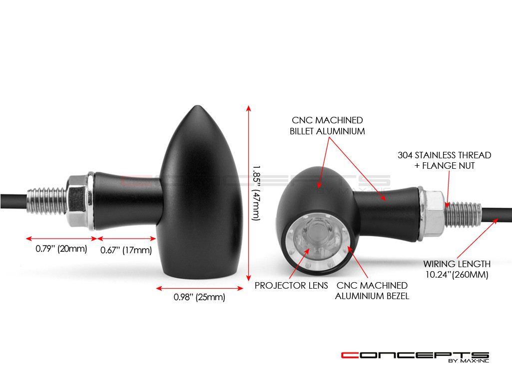 MAX LADZ Black + Natural CNC Machined Alum Mini LED Indicators / Turn Signals + Running Lights