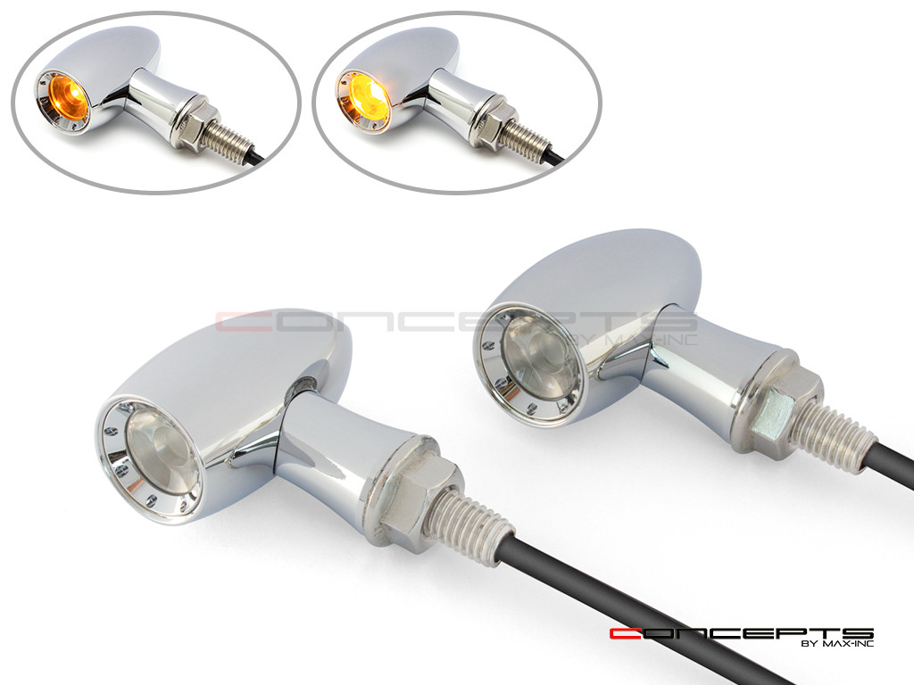 MAX LADZ Chrome CNC Machined Alum Mini LED Indicators / Turn Signals + Running Lights