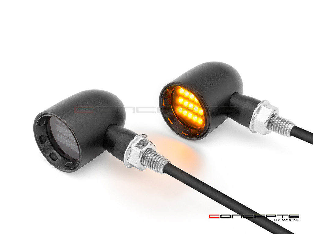 MAX "DERBY" Black CNC Machined Alum Classic Mini LED Indicators / Turn Signals