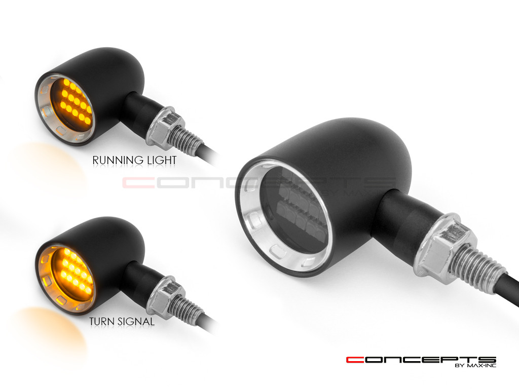 MAX "DERBY" Black + Natural CNC Machined Alum Classic Mini LED Indicators / Turn Signals