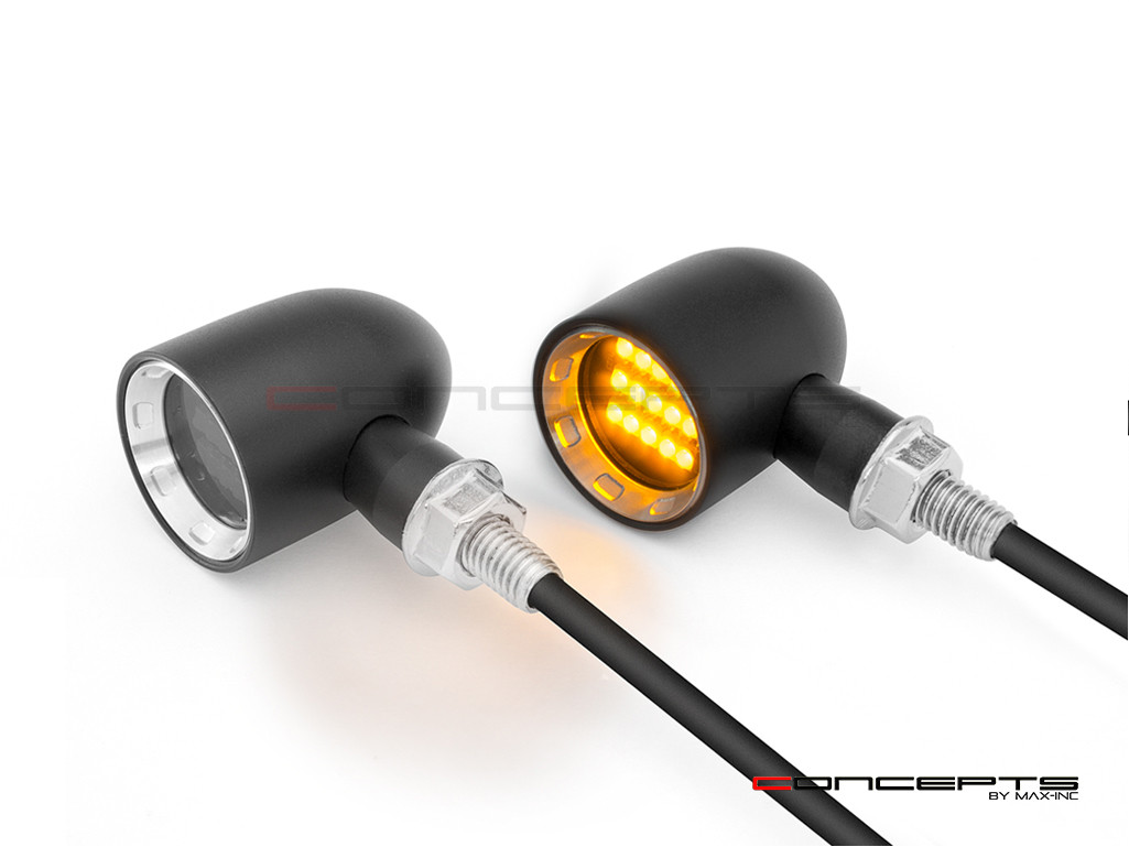 MAX "DERBY" Black + Natural CNC Machined Alum Classic Mini LED Indicators / Turn Signals