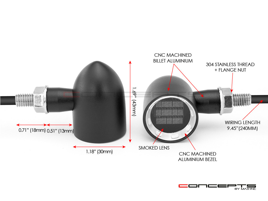 MAX "DERBY" Black + Natural CNC Machined Alum Classic Mini LED Indicators / Turn Signals